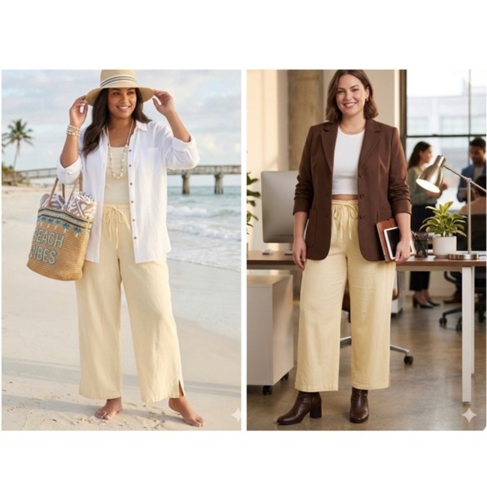 Wild Fable WideLeg Pull-On Pants Yellow Linen Blend Boho Chic Office Coastal XXL